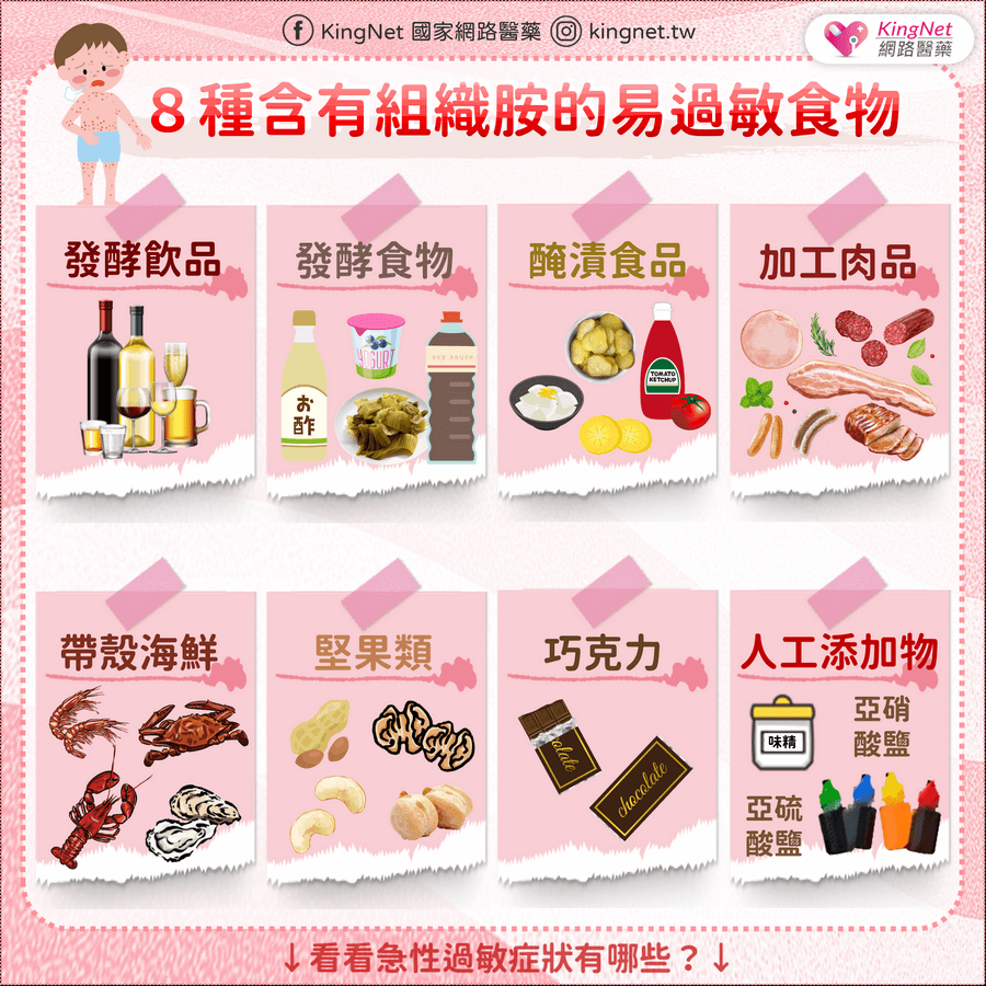 點擊觀看'８種含有組織胺的易過敏食物'健康懶人包